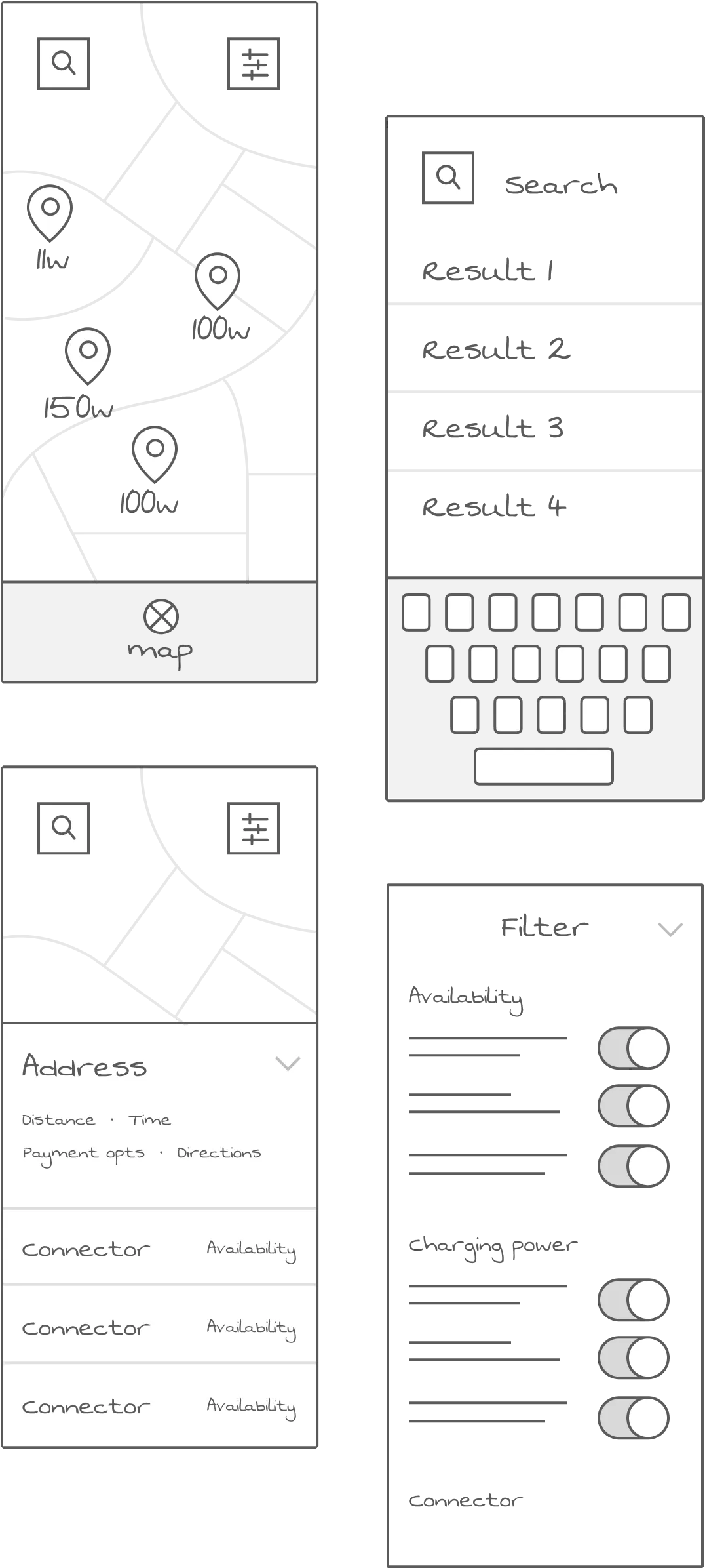 EVBox app wireframing process showing mobile interface design sketches