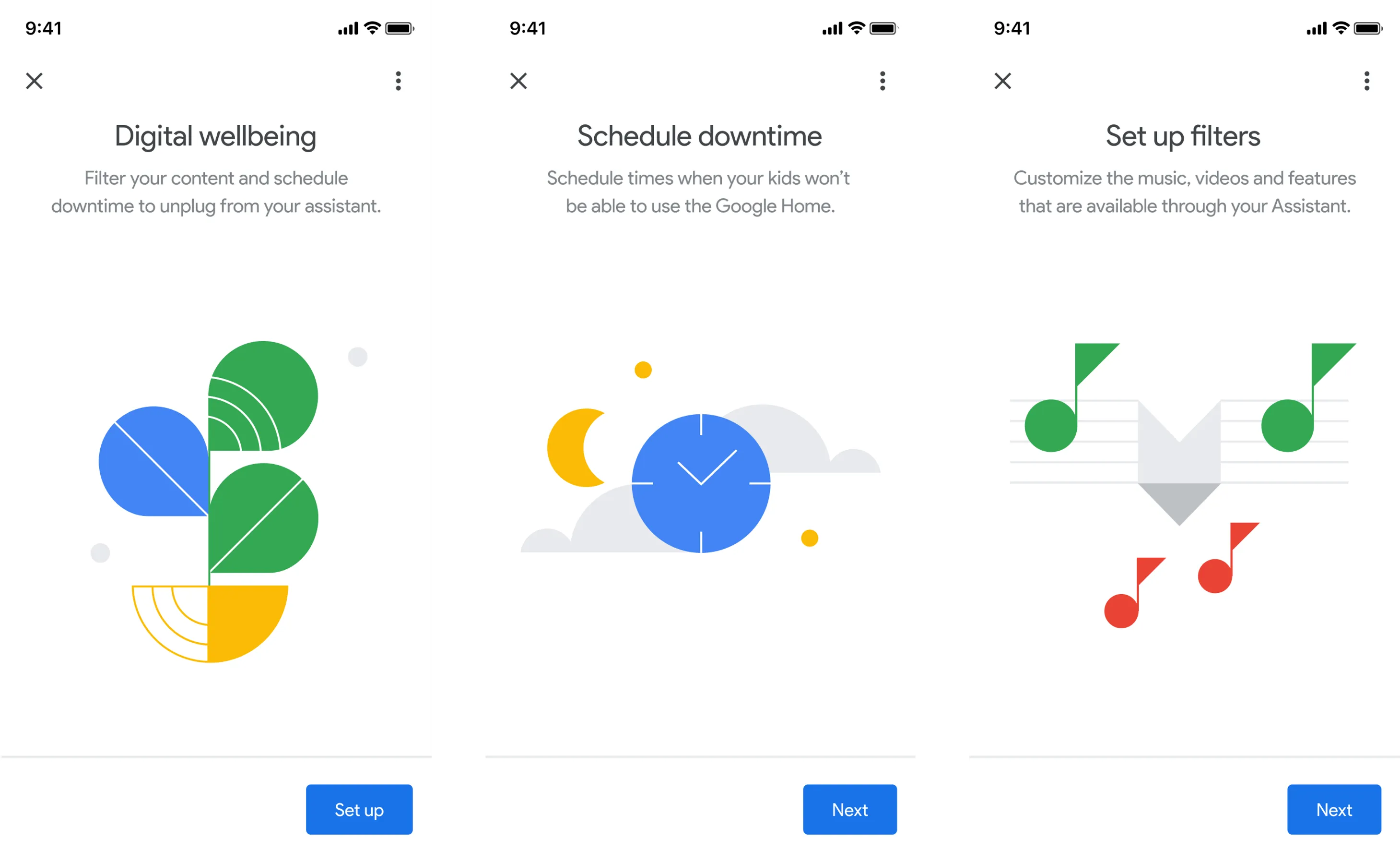 Google Home app digital wellbeing illustrations and parental control features