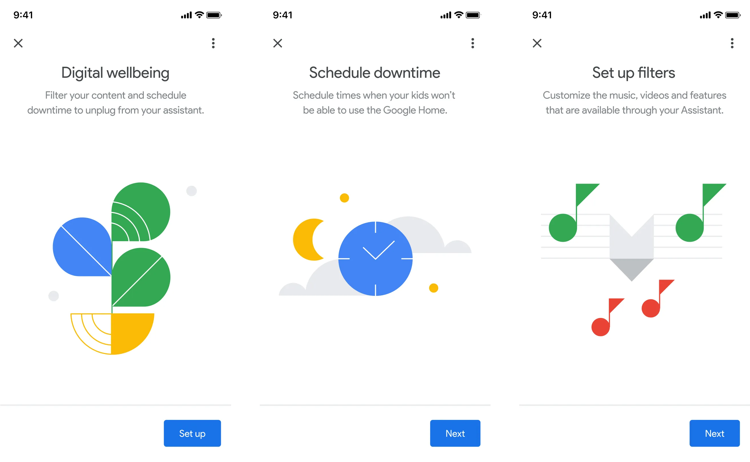 Google Home app digital wellbeing illustrations and parental control features