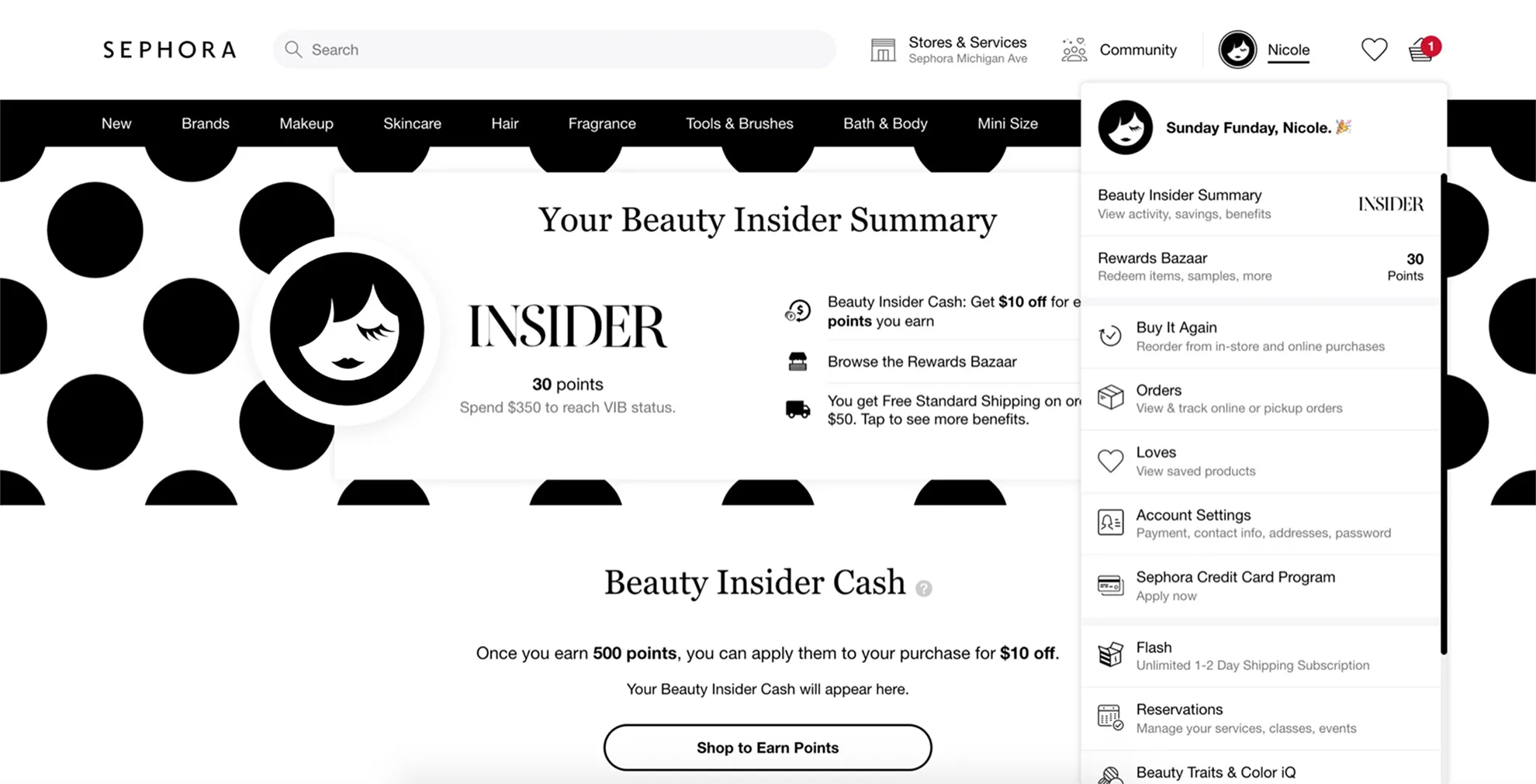 Sephora browser window